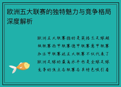 欧洲五大联赛的独特魅力与竞争格局深度解析